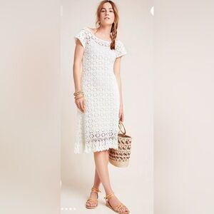 Anthropologie I Crochet Ivory Midi Dress